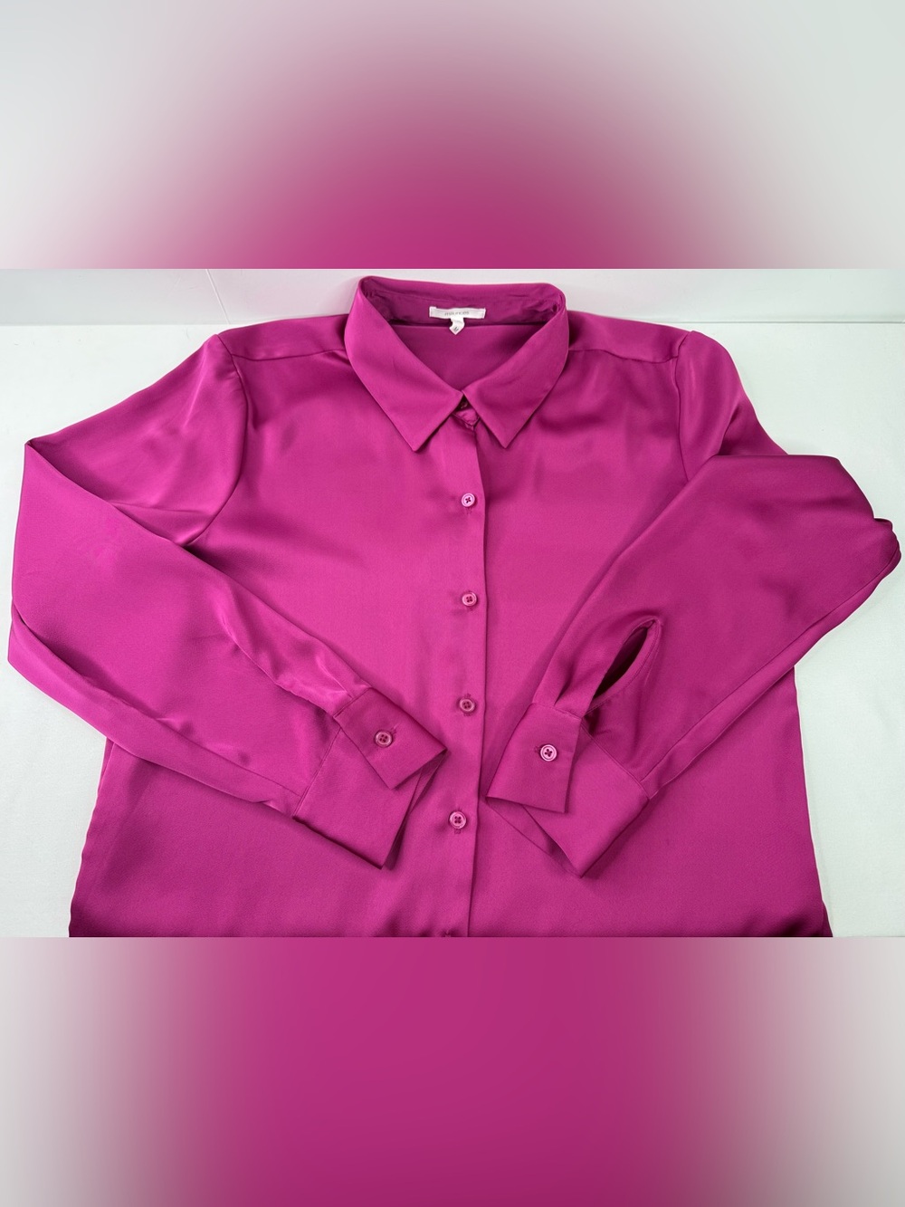Maurices Fuchsia Pink Satiny Button-Down Blouse Long Sleeve Size Medium - Picture 4 of 8
